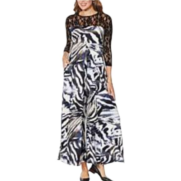 Coldesina Clara Jumpsuit Black Lace And Bold Animal Print - Picture 1 of 11